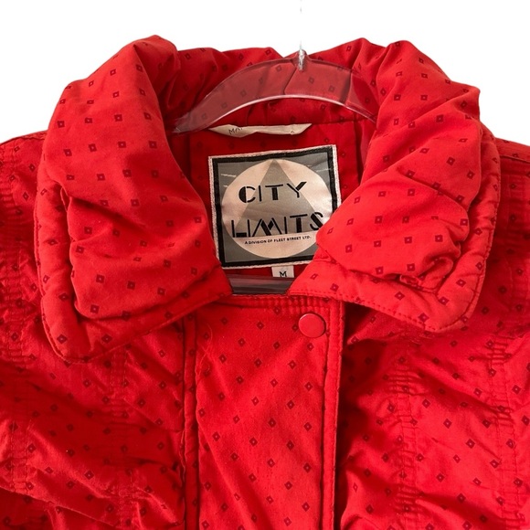 Vintage Fleet Street City Limits red puffer jacket tonal polka dots - Picture 3 of 16